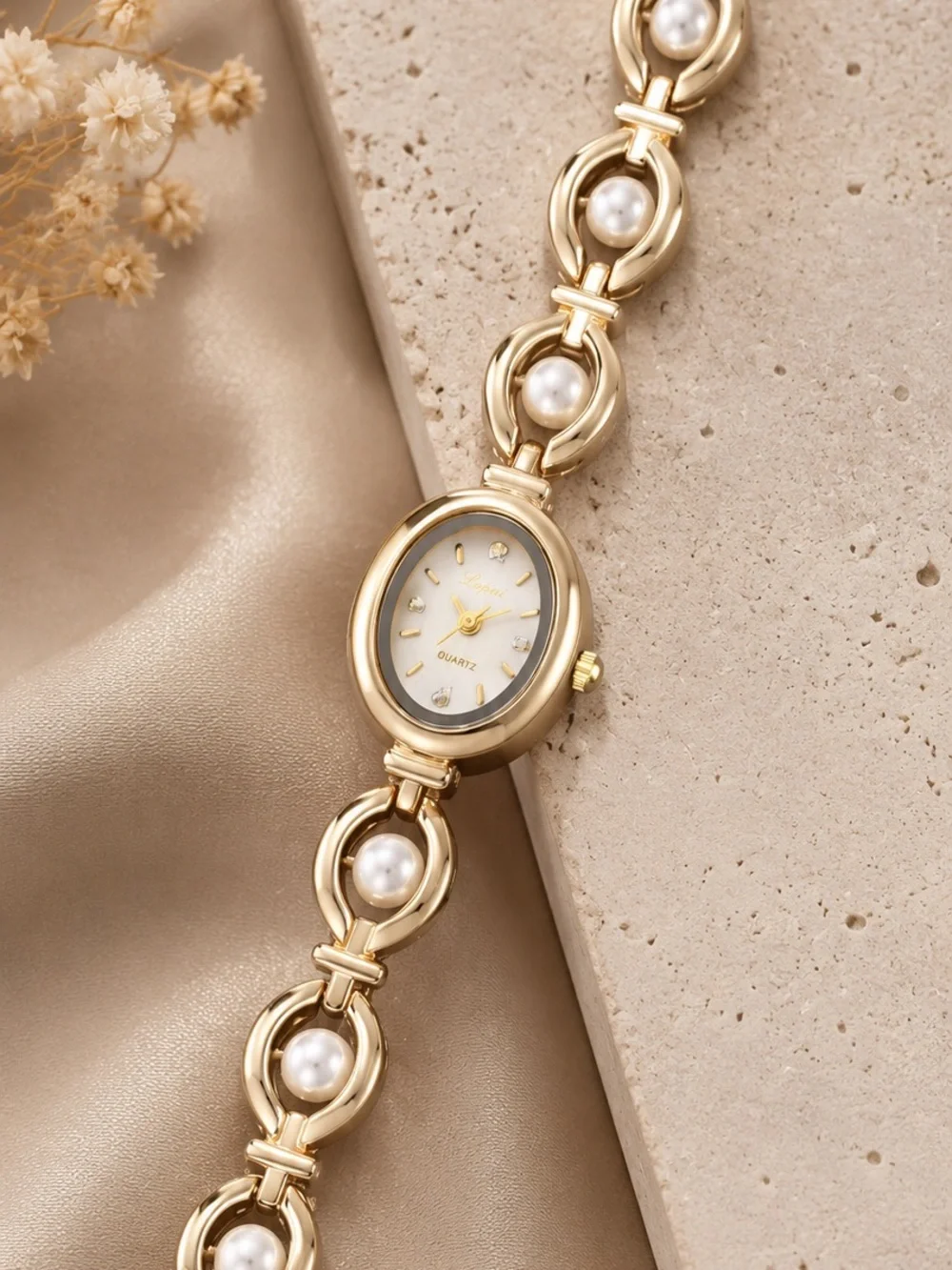 Classic Gold Pearl Bracelet Quartz Watch